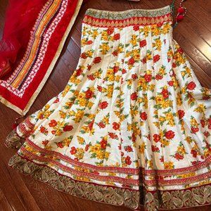 Full Set Red Velvet Floral Lengha